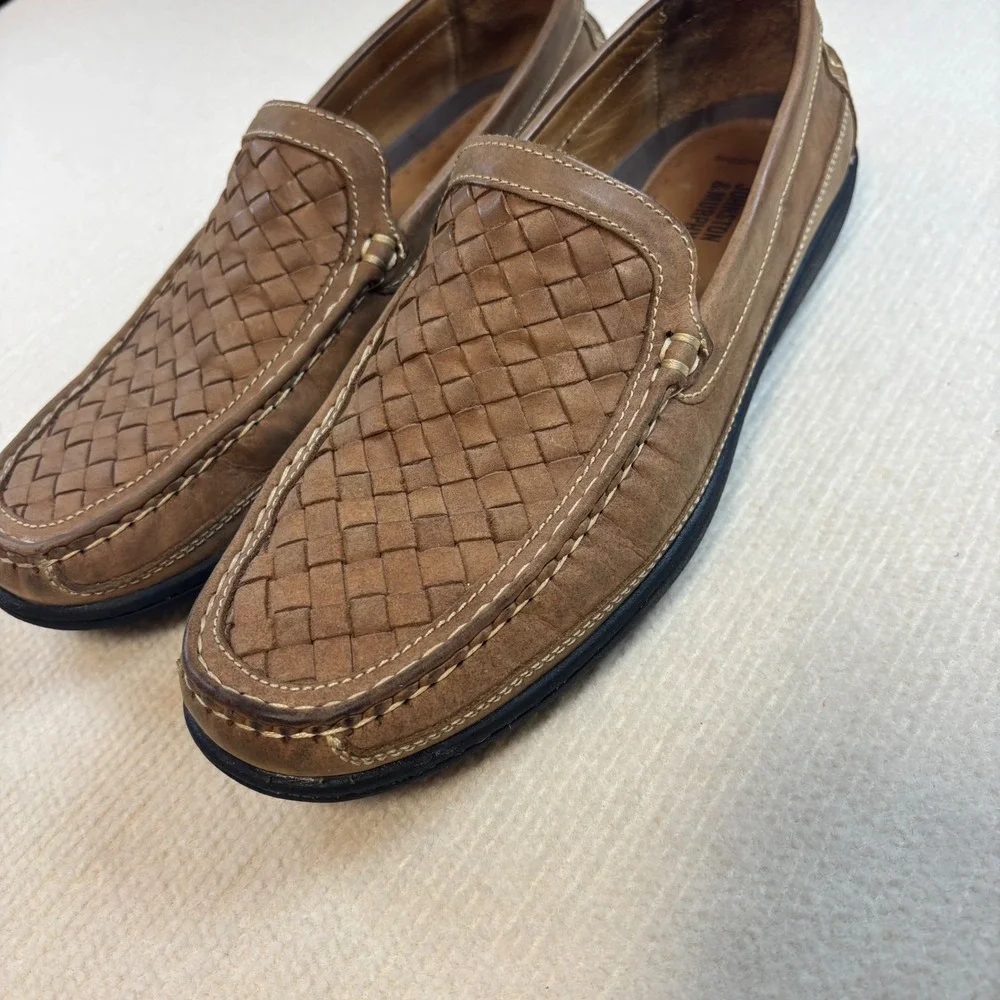 Johnston and‎ Murphy Mens 10M Tidwell Woven Leather Loafers Tan Brown JM Flex